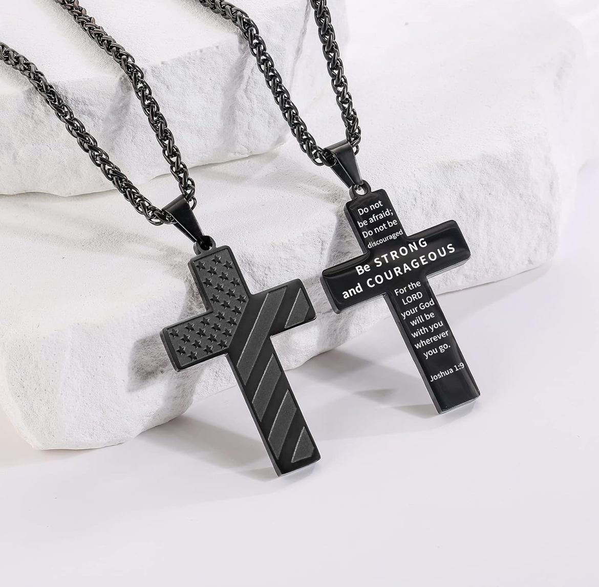 American Flag Cross Necklace for Men – Stainless Steel Bible Verse Pendant - Image 4